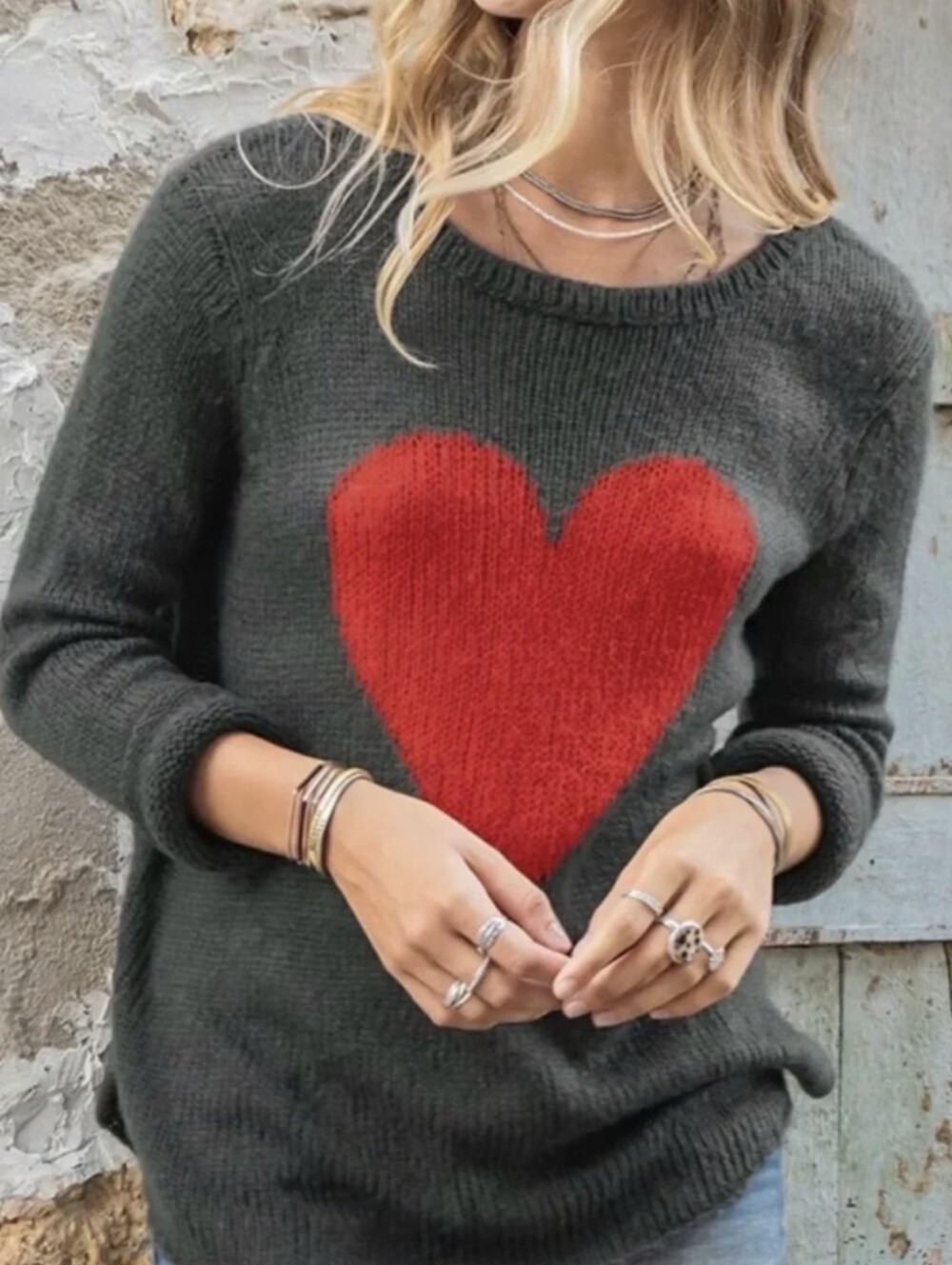 Wooden Ships Paola Buendia Mohair Loose Knit BIG HEART SWEATER M/L Medium Large